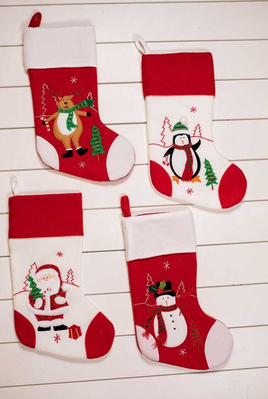 19” Red/White Reindeer/Penguin/Snowman/Santa Stocking