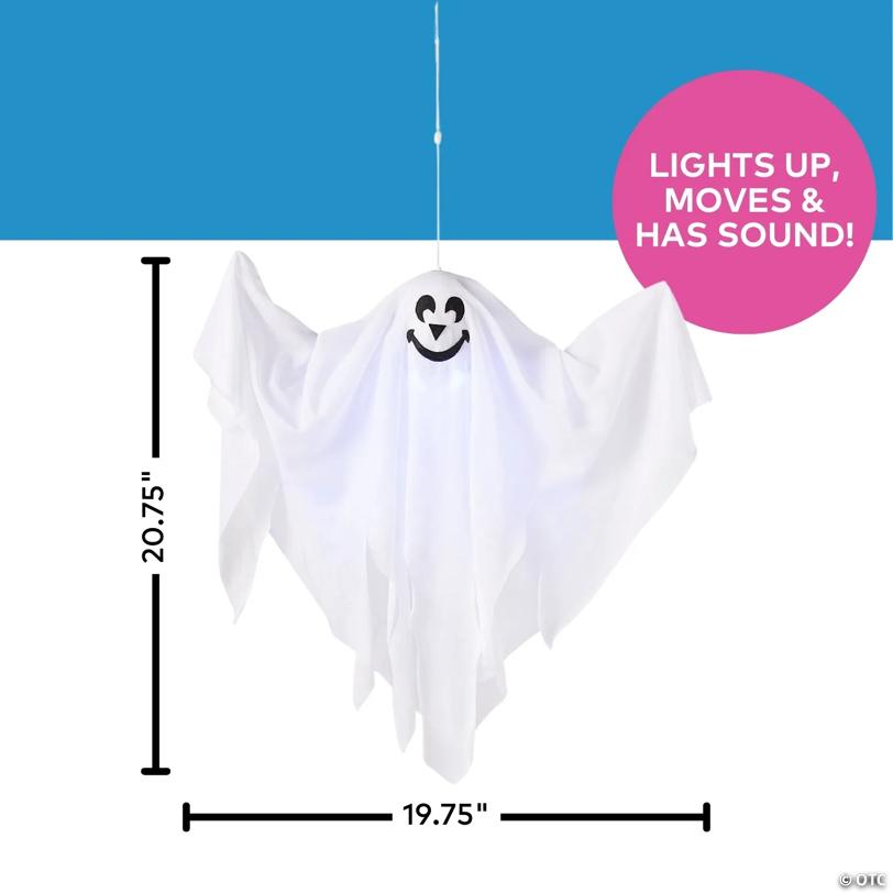 19 3/4" x 20 3/4" Hanging Light-Up Smiling Ghost Halloween Decoration