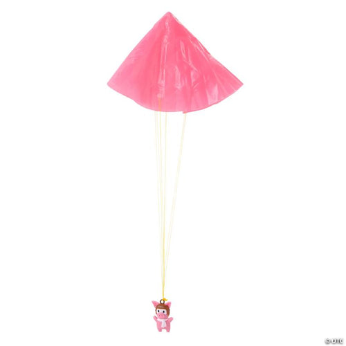 1 1/2" Bulk 48 Pc. Pink Pig Plastic Paratroopers with Pink Parachute