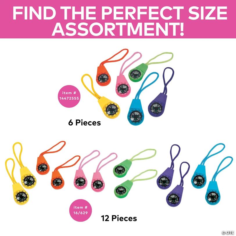 1 1/2" Neon Colored Plastic Compasses on a Nylon Cord - 12 Pc.