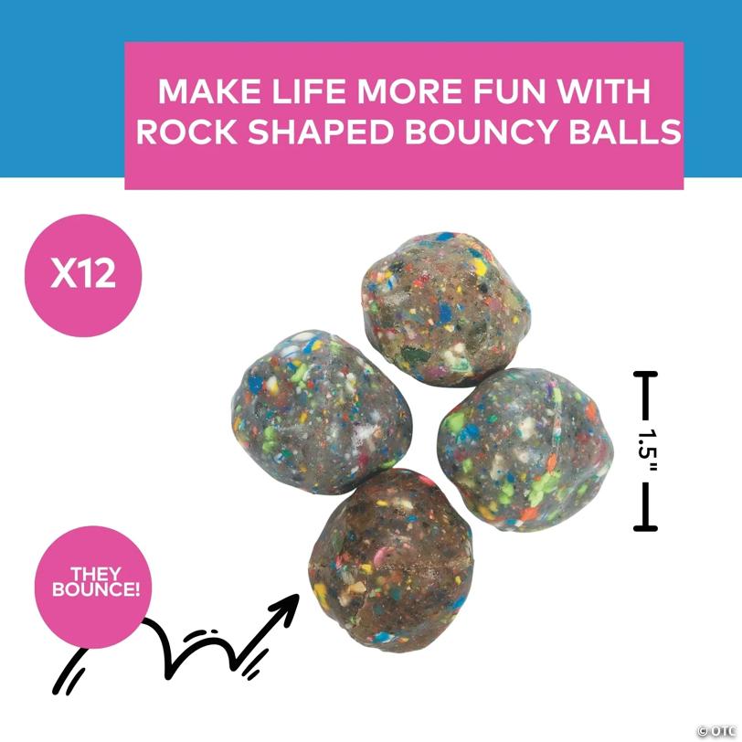 1 1/2" Rubber Rock-Shaped Rubber Bouncy Balls - 12 Pc.