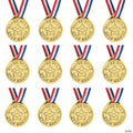 1 1/2" Super Star Goldtone Plastic Medals with Red, White & Blue Ribbon - 12 Pc.