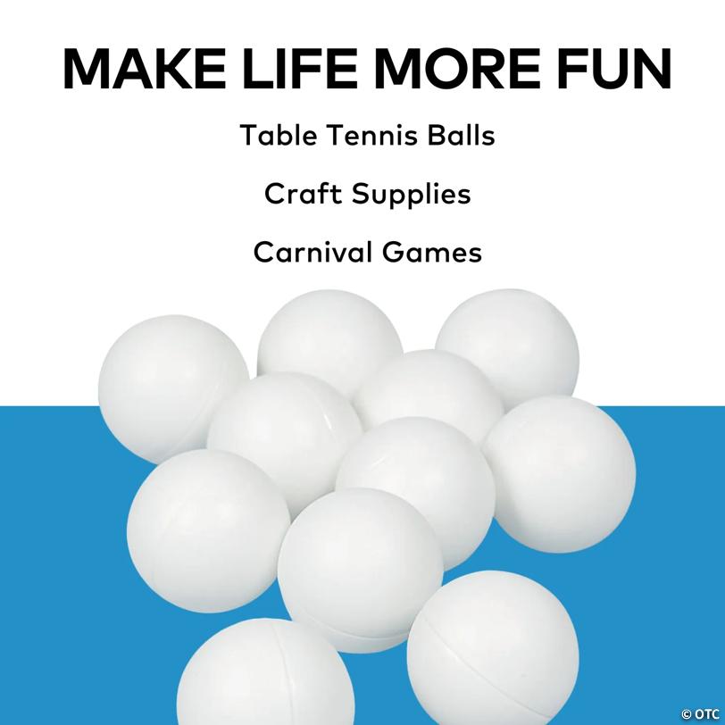 1 1/2" diam. White Plastic Table Tennis Balls - 12 Pc.