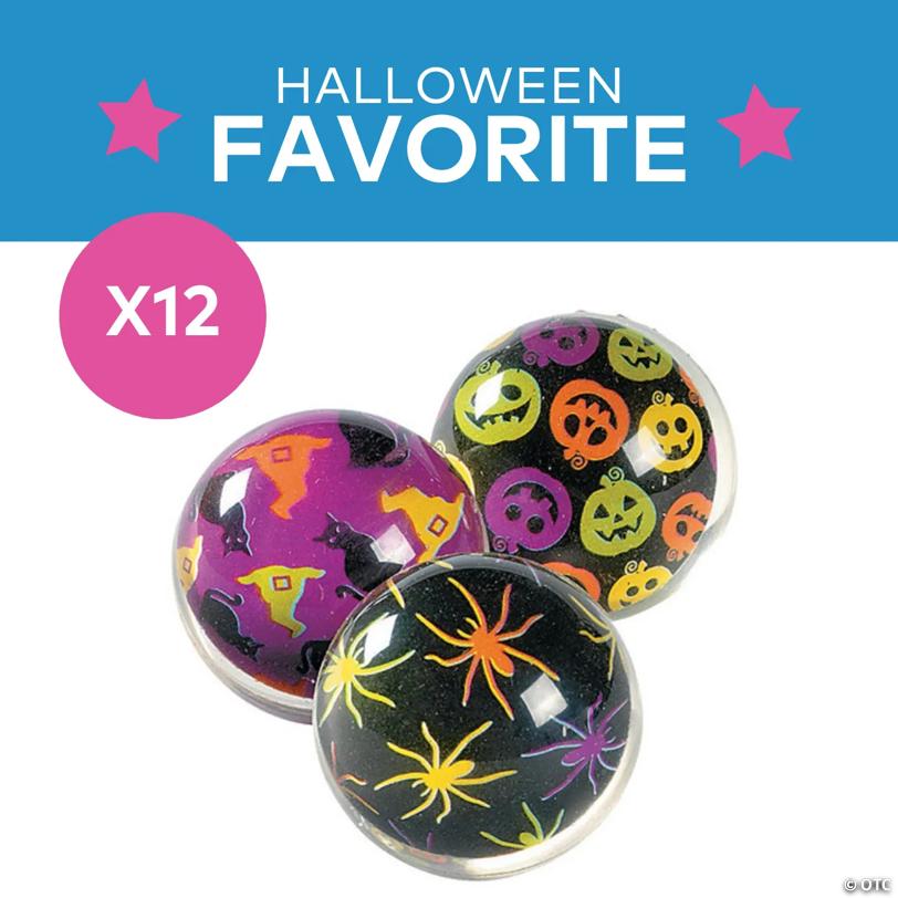 1 1/4" Mini Iconic Halloween Rubber Bouncy Ball Assortment - 12 Pc.