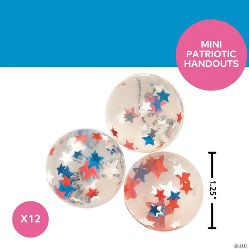 1 1/4" Mini Patriotic Star Rubber Bouncy Balls - 12 Pc.