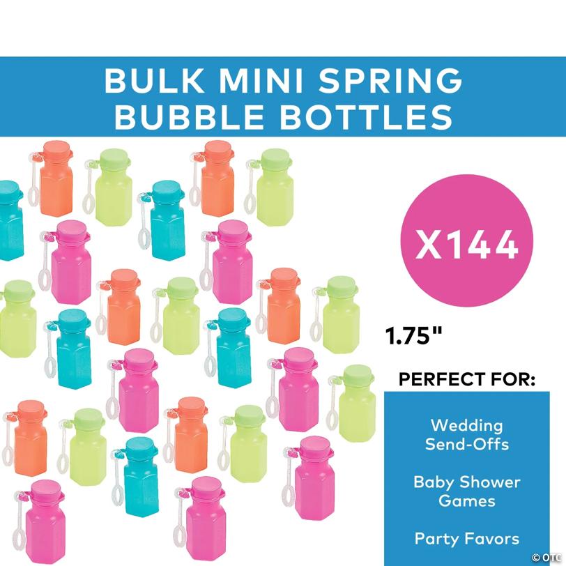 1 3/4" 3 oz. Bulk 144 Pc. Mini Spring Brights Plastic Bubble Bottles