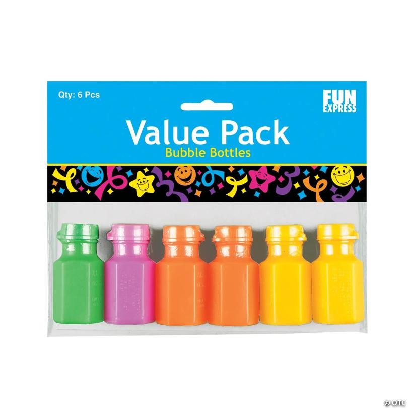 1 3/4" 3 oz. Bulk 48 Pc. Mini Hexagon Neon Plastic Bubble Bottles