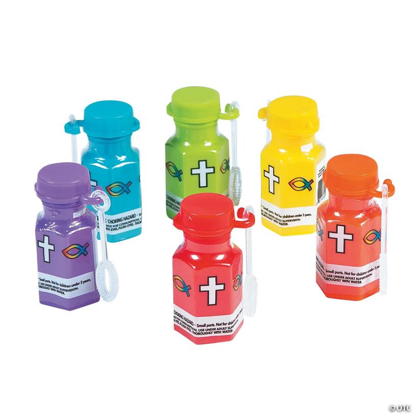 1 3/4" 3 oz. Bulk 48 Pc. Mini Hexagon Religious Bubble Bottles