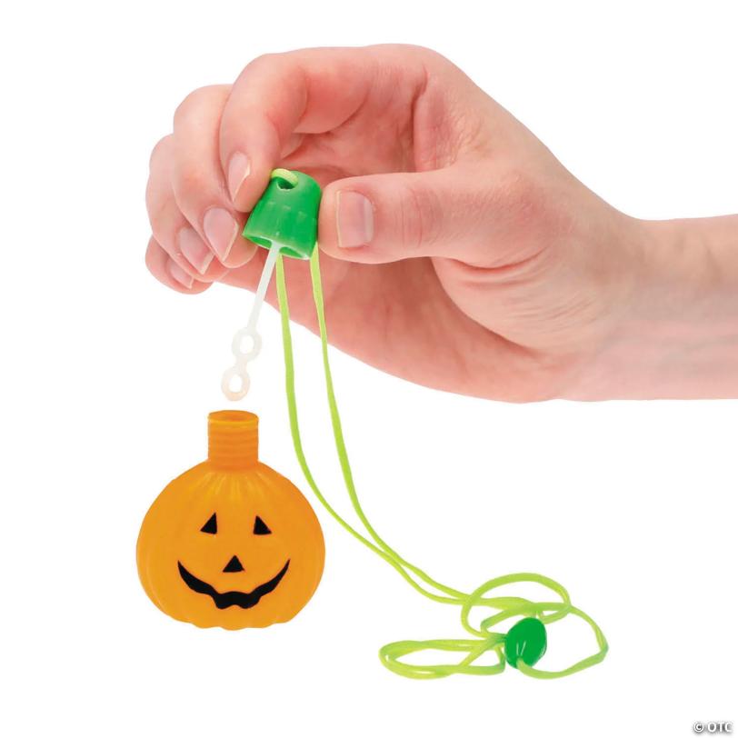 1 3/4" Pumpkin-Shaped Plastic Bubble Bottle Breakaway Necklaces - 12 Pc.