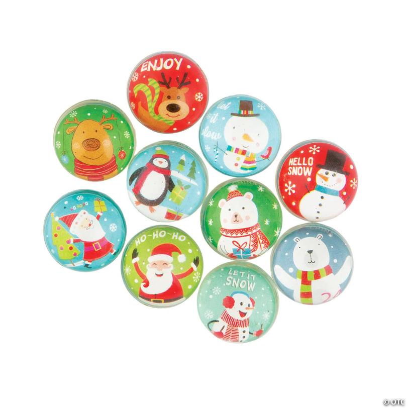 1" Bulk 144 Pc. Mini Christmas Character Rubber Bouncy Ball Assortment