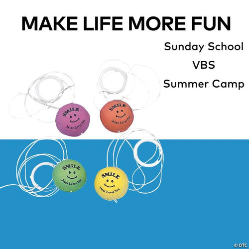 1" Bulk 48 Pc. Smile Jesus Loves You Rubber Stringed Ball Assortment