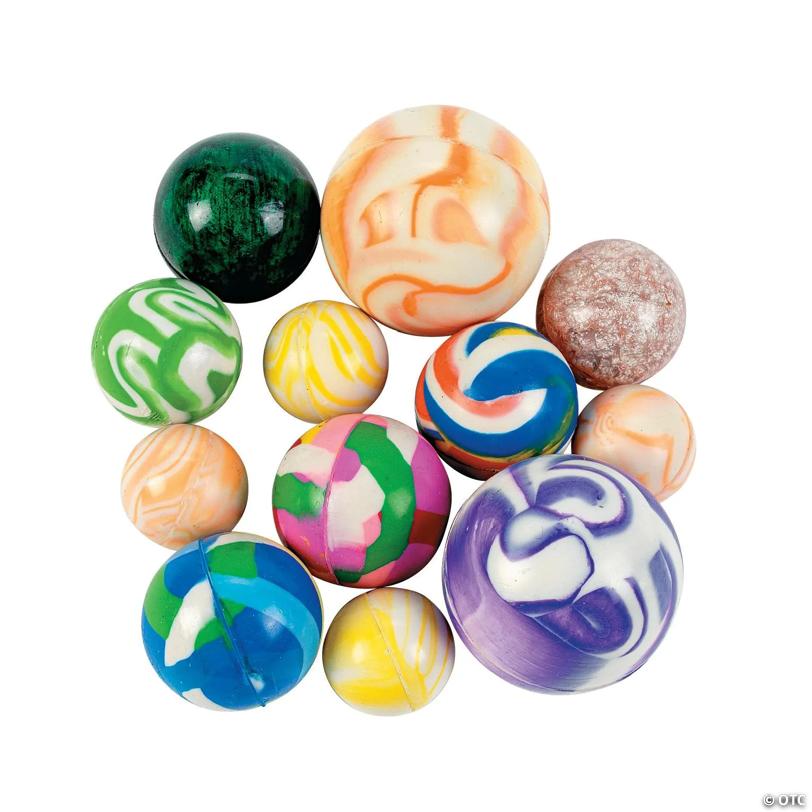 1" - 1 3/4" Colorful Rubber Bouncy Ball Assortment - 25 pcs.