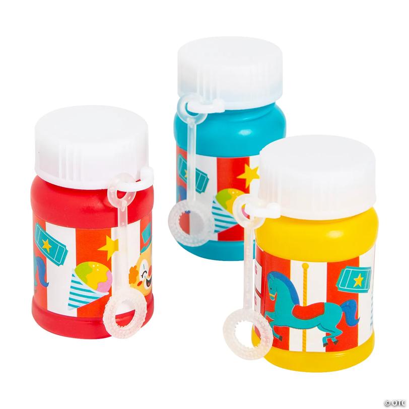 1 oz. Mini Bright Color Carnival Plastic Bubble Bottles with Attached Wand - 24 Pc.