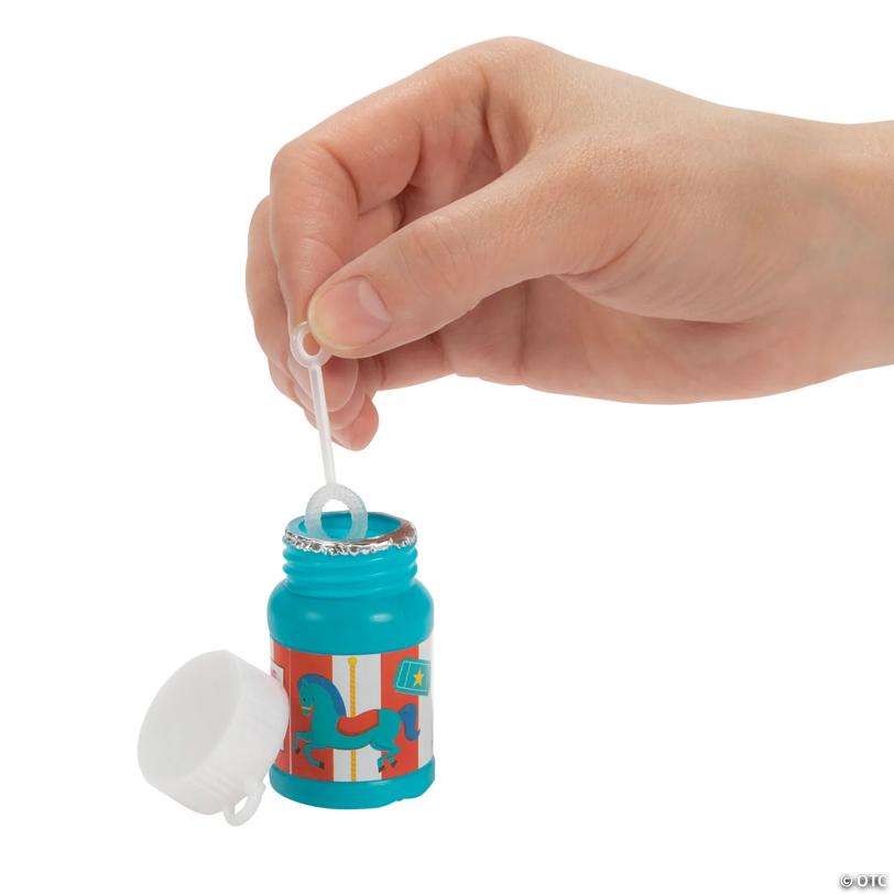 1 oz. Mini Bright Color Carnival Plastic Bubble Bottles with Attached Wand - 24 Pc.