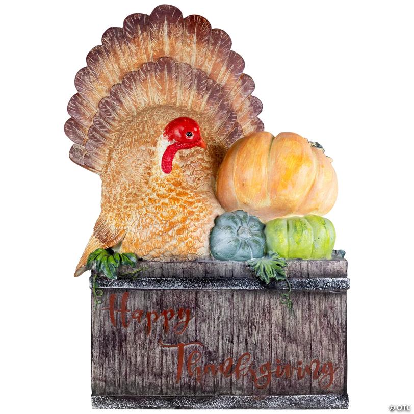 20.25" Turkey and Pumpkins 'Happy Thanksgiving' Decoration