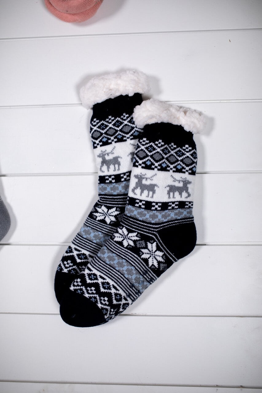 Snowflake Sparkle Deer Thermal Slipper Socks Non-Slip
