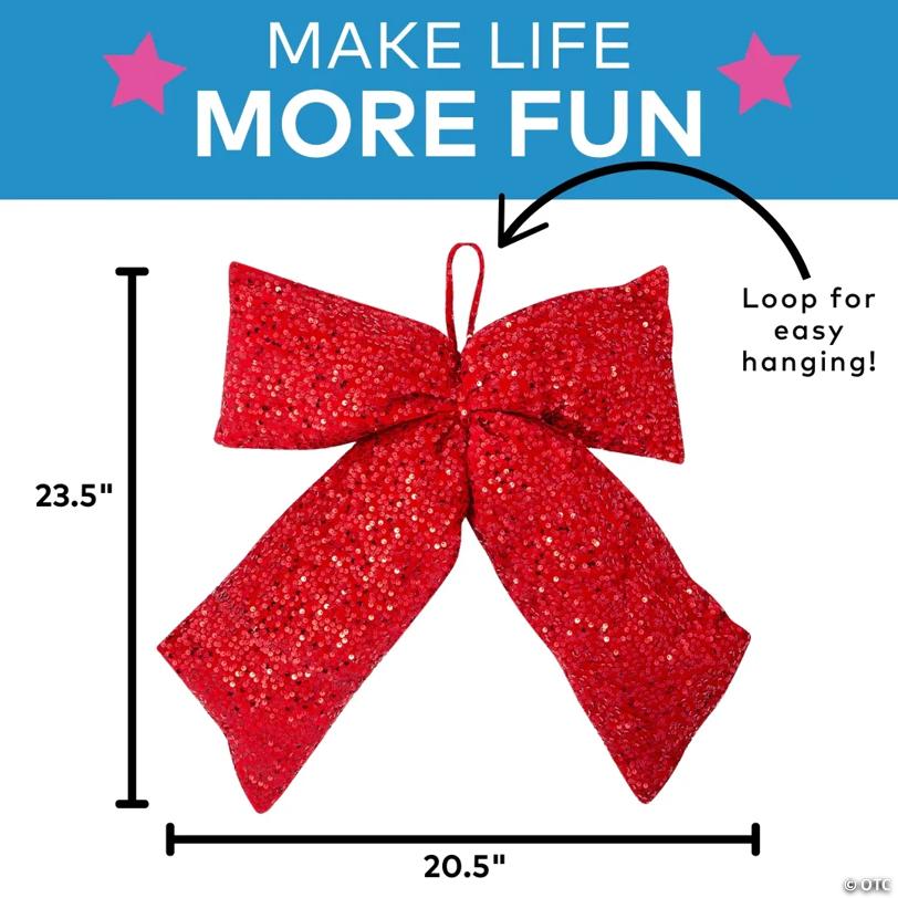 20 1/2" x 23 1/2" Hanging Red Sequin Stuffed Bow Christmas Decoration