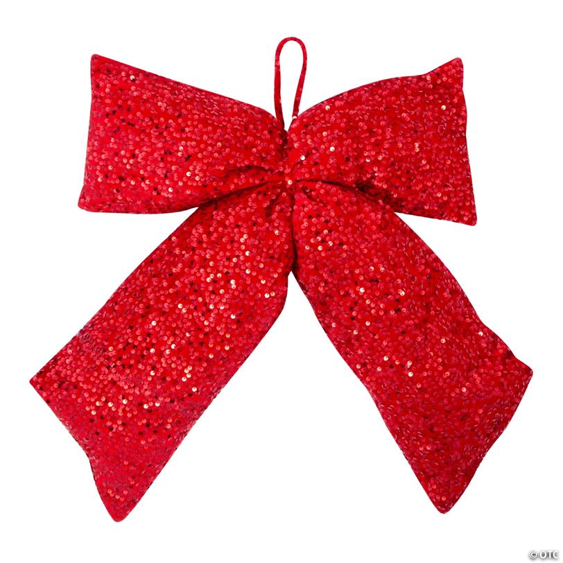 20 1/2" x 23 1/2" Hanging Red Sequin Stuffed Bow Christmas Decoration
