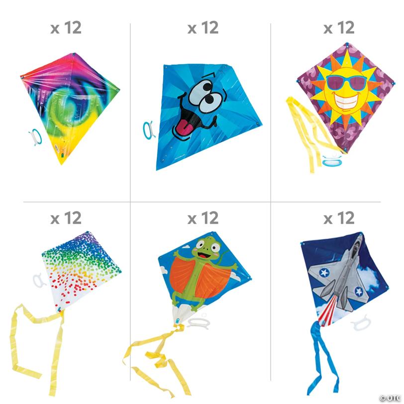 21" - 28" Bulk 72 Pc. Classic Everyday Fun Multicolor Plastic Kites
