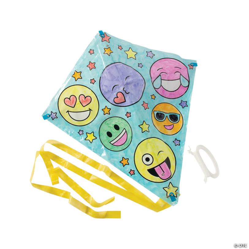 21" x 22" Color Your Own Emoji Face Plastic Kites with Tail - 12 Pc.