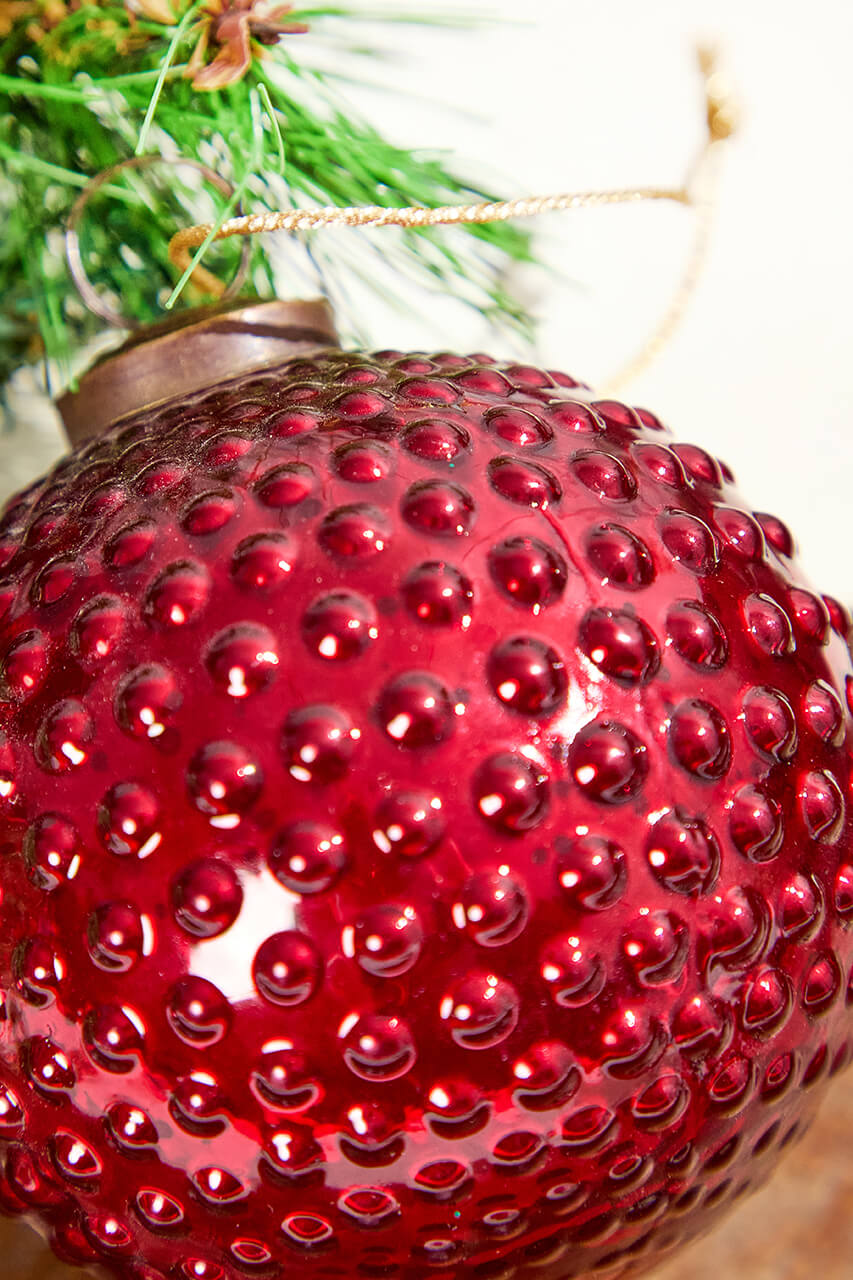 4" Round Hobnail Ruby Mercury Glass Ornament