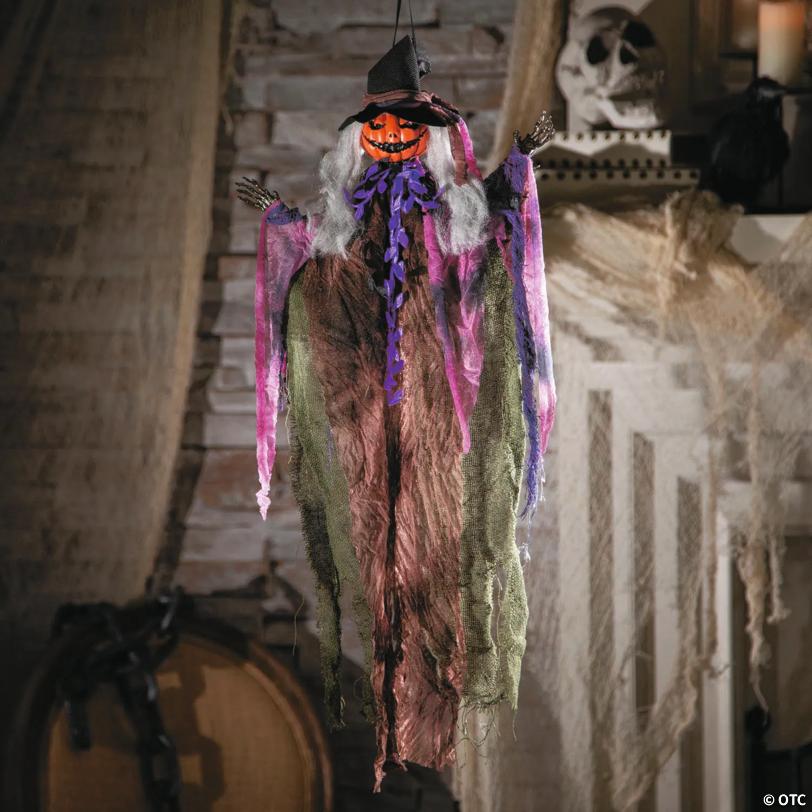 23 1/2" Hanging Pumpkin Head Witch Halloween Decoration