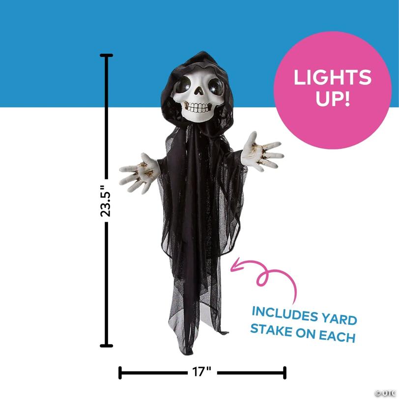 23 1/2" Light-Up Eyes Yard Stake Grinning Reapers Set – 3 Pc.