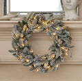 24" Lexington Fir Flocked Plug-In Wreath with Warm White LED Lights