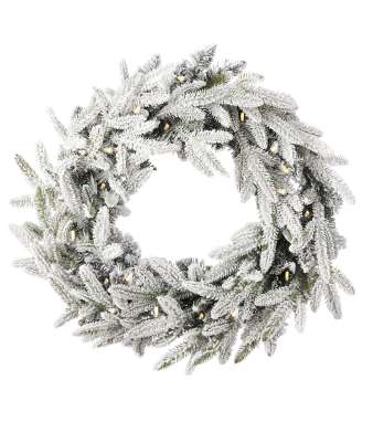 24" Royal Oaks Flocked Plug-In Wreath with Warm White LED Lights