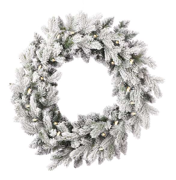 24" Shadow Woods Flocked Spruce Wreath with Warm White LED Lights
