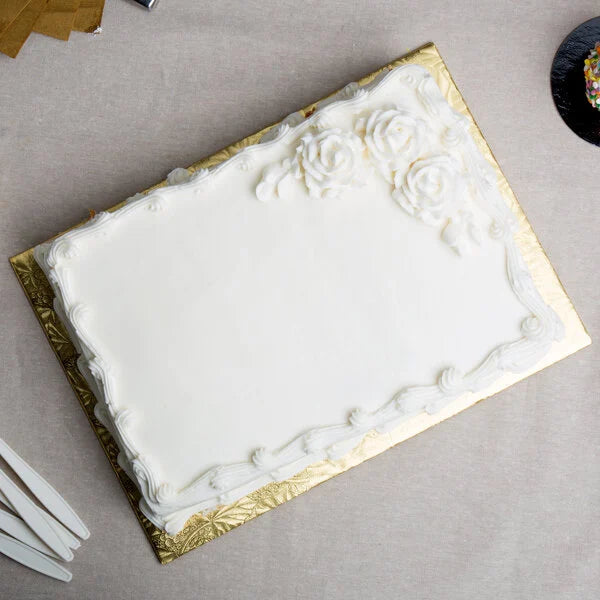 Quarter Sheet Gold Cake Board 13 3/4" x 9 3/4" Fold-Under 1/4" Thick