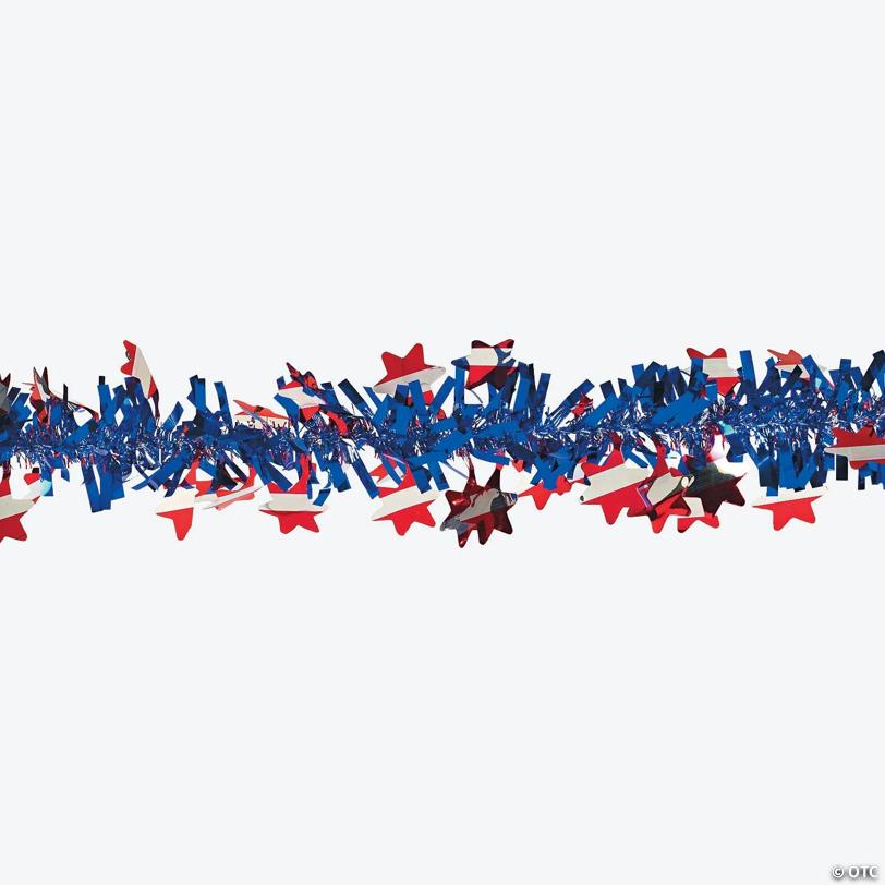 24 Ft. x 2 1/2" Red, White & Blue Patriotic Stars Tinsel Garland