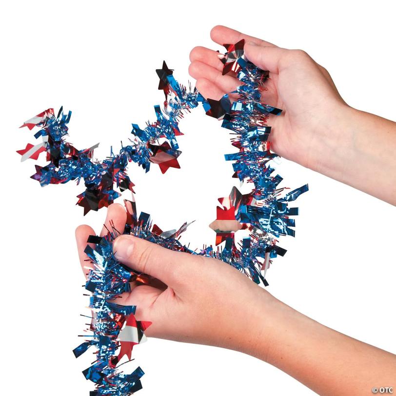 24 Ft. x 2 1/2" Red, White & Blue Patriotic Stars Tinsel Garland