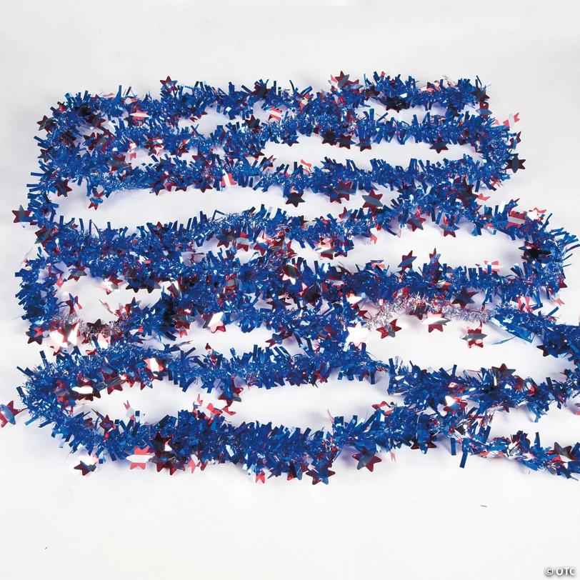24 Ft. x 2 1/2" Red, White & Blue Patriotic Stars Tinsel Garland