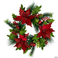 24" Glittered Red Poinsettia and Long Pine Christmas Wreath  Unlit