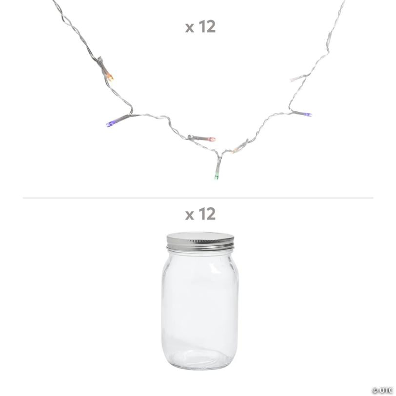 24 Pc. Mason Jar & Christmas Lights Tabletop Centerpiece Kit – Makes 12