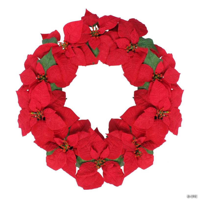 24" Red Artificial Poinsettia Flower Christmas Wreath - Unlit
