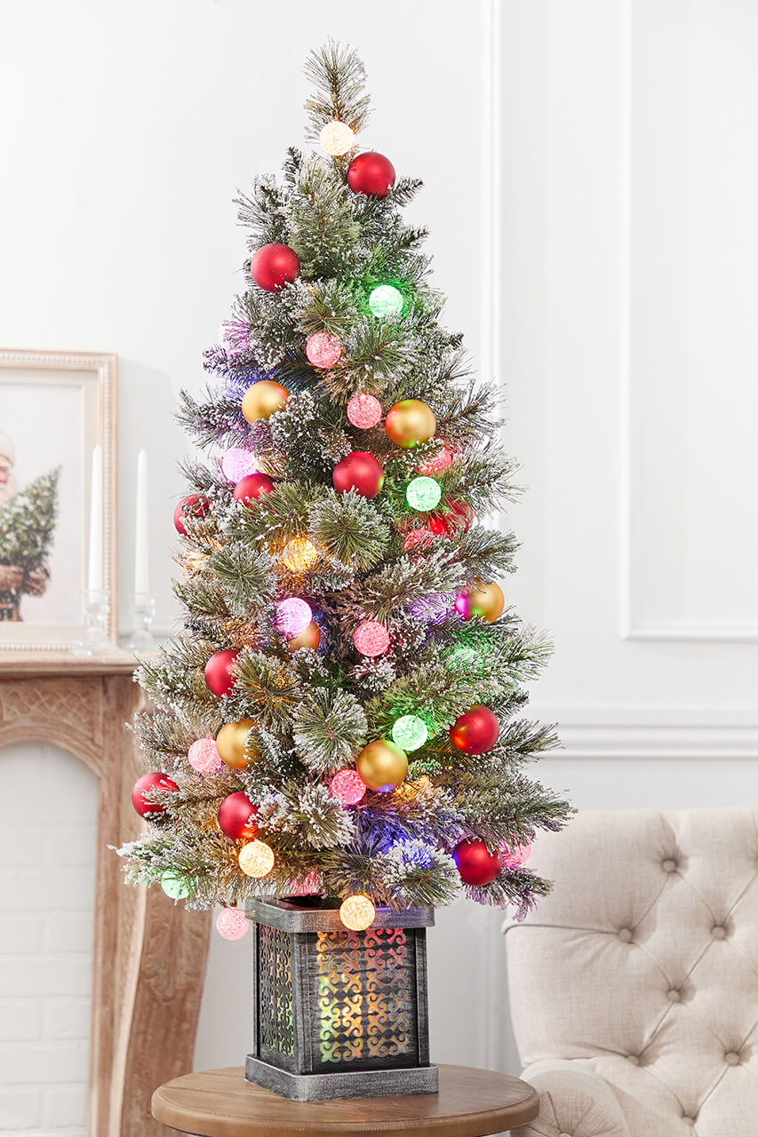4' Snowy Bristle Mix LED Tree