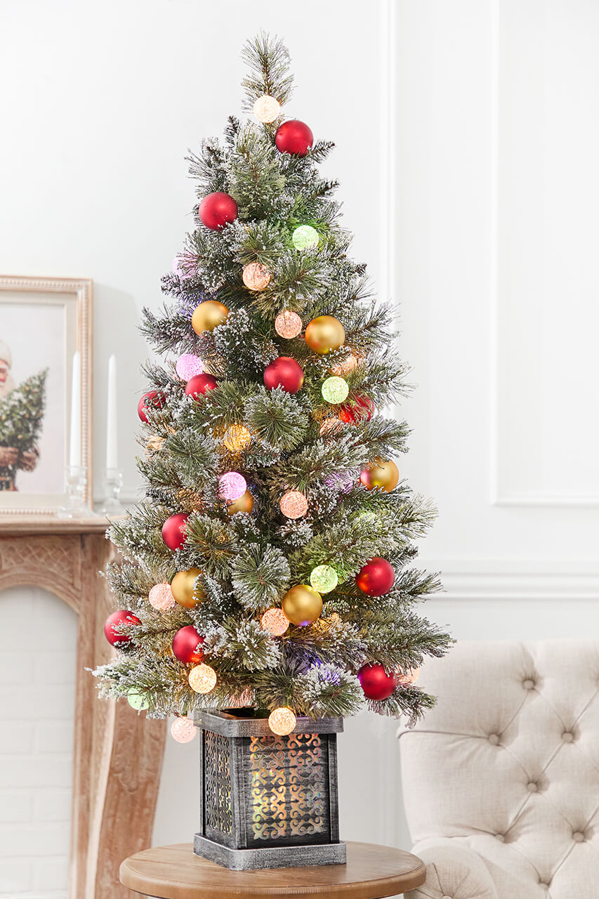 4' Snowy Bristle Mix LED Tree
