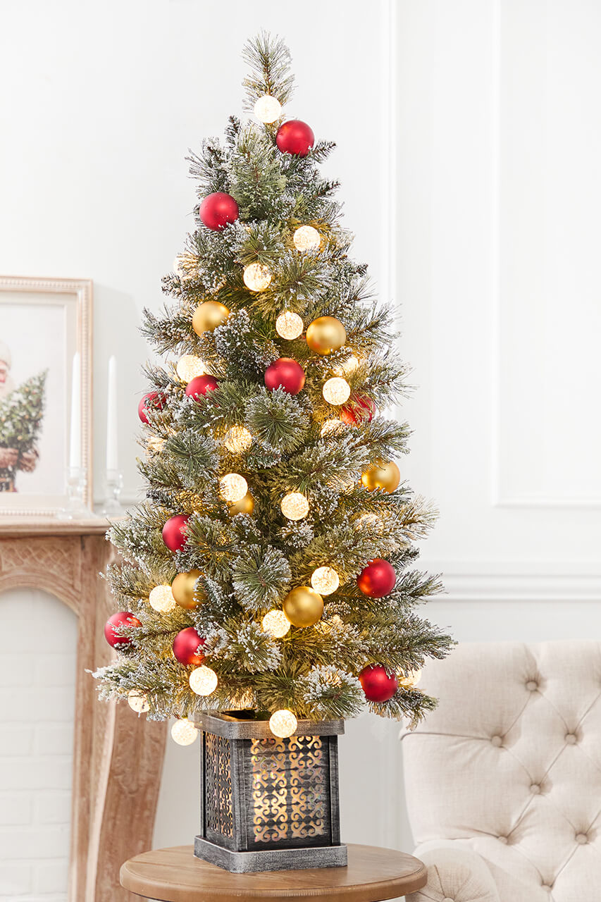 4' Snowy Bristle Mix LED Tree