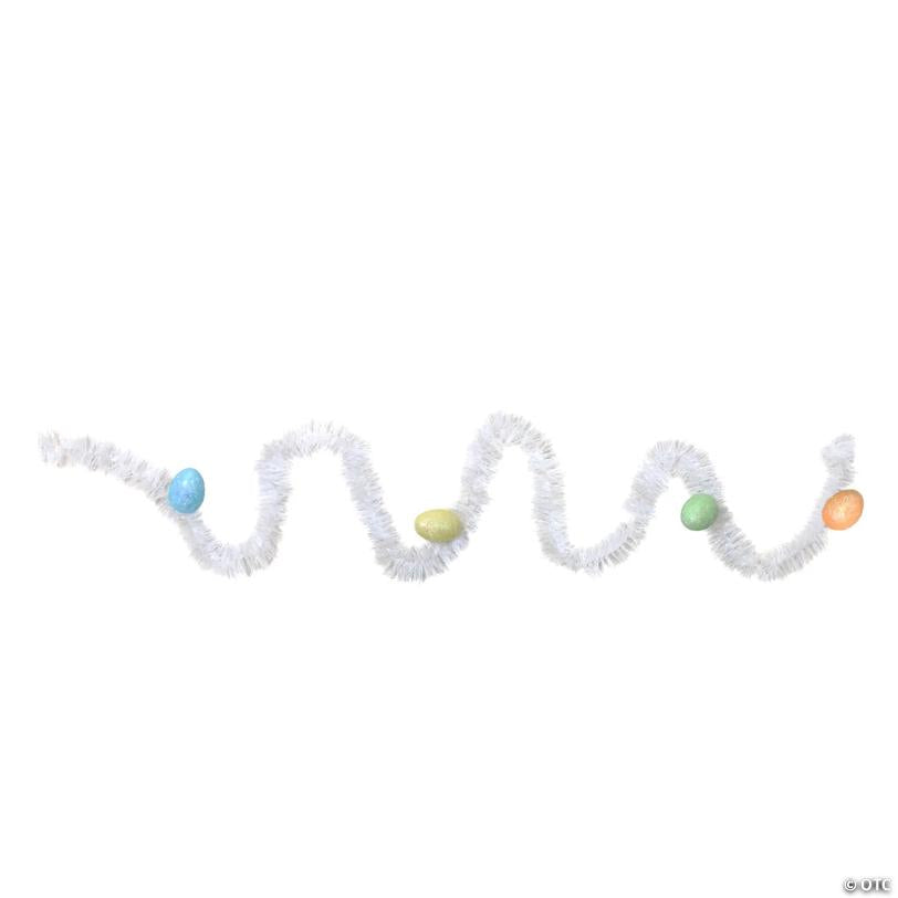25' White Spring Tinsel Garland with Easter Eggs - Unlit