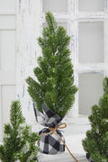 Flocked Pine Tree With Plaid Fabric - Large