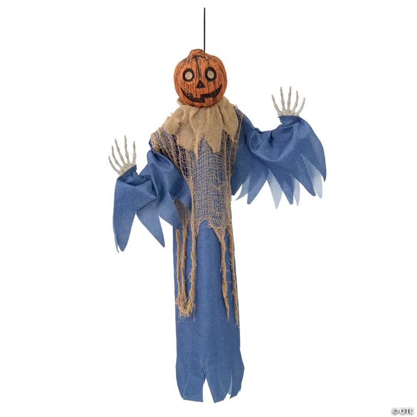 27 1/2" Hanging Blue & Burlap Pumpkin Man Halloween Decoration