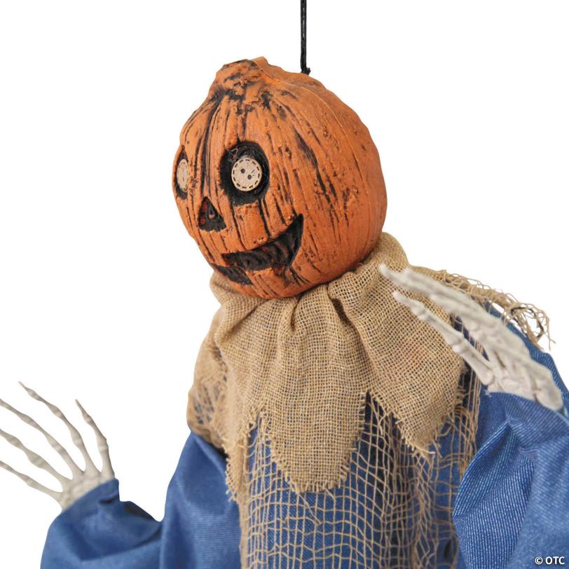 27 1/2" Hanging Blue & Burlap Pumpkin Man Halloween Decoration