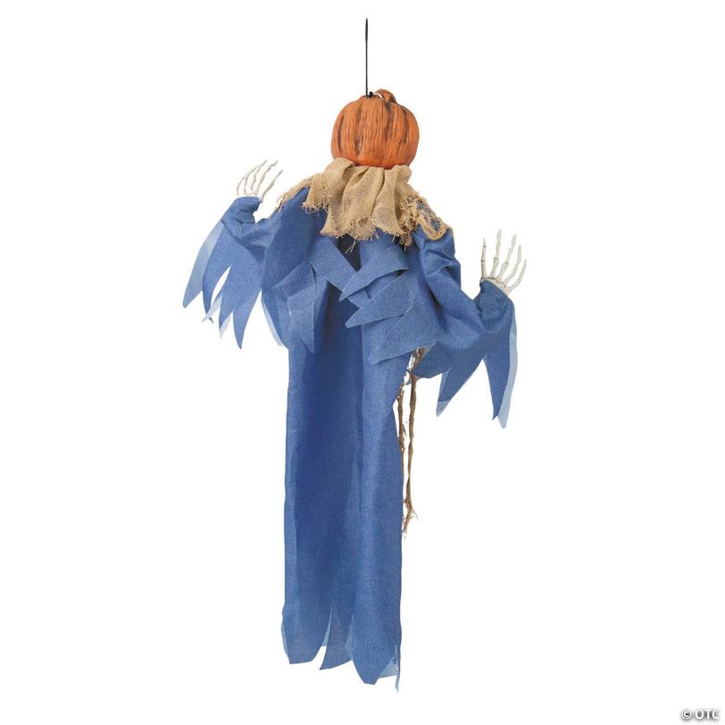 27 1/2" Hanging Blue & Burlap Pumpkin Man Halloween Decoration