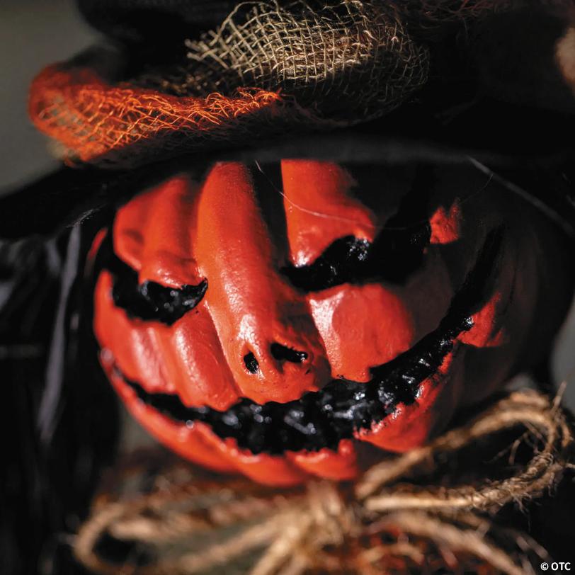 27 1/2" Hanging Orange Pumpkinhead Scarecrow with Hat Halloween Decoration