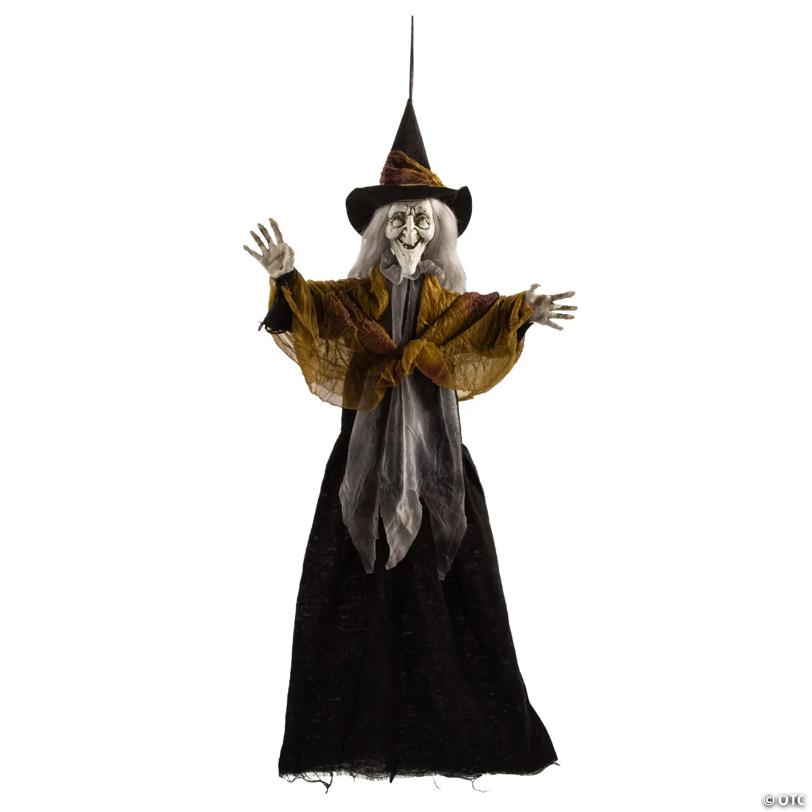 27 1/2" Hanging Smiling Witch with Gray Hair Halloween Decoration