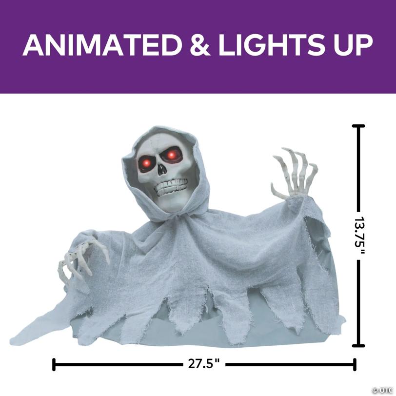 27 1/2" x 13 3/4" Animated Groundbreaker Skeleton with Hooded Cloak