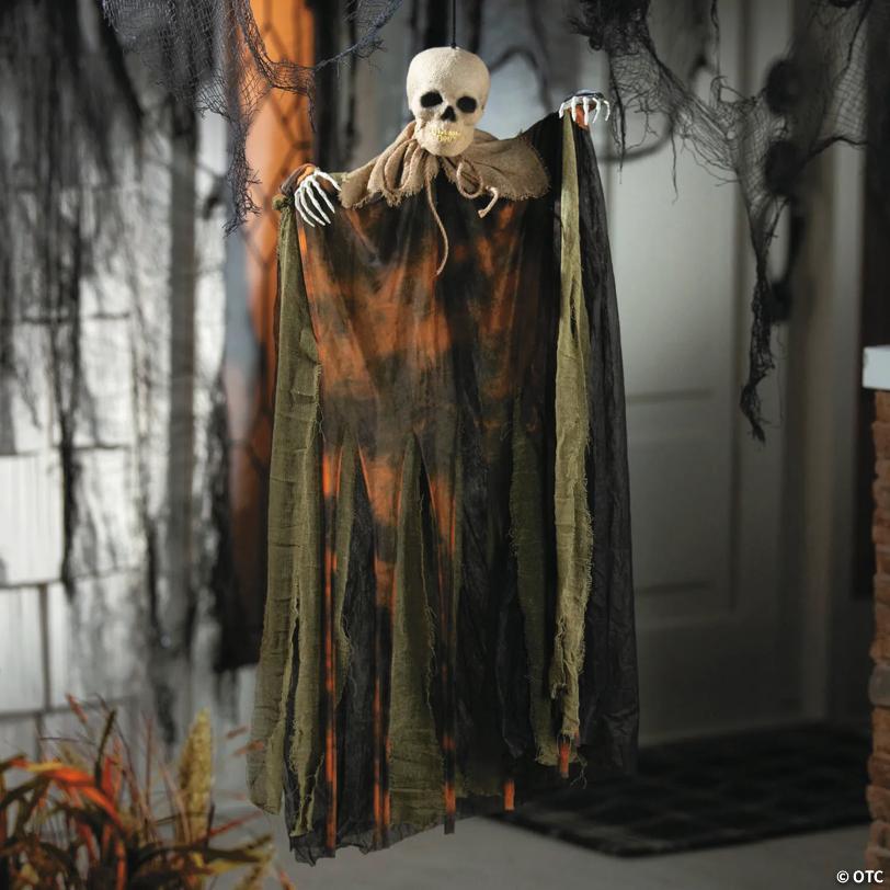 29 1/2" Hanging Pumpkin Man with Burlap Skeleton Head Halloween Decoration