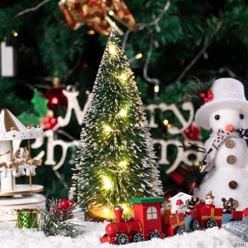 2PCS LED Lights Mini Christmas Artificial Tree 9.8" Tabletop Decor Warm+Colorful